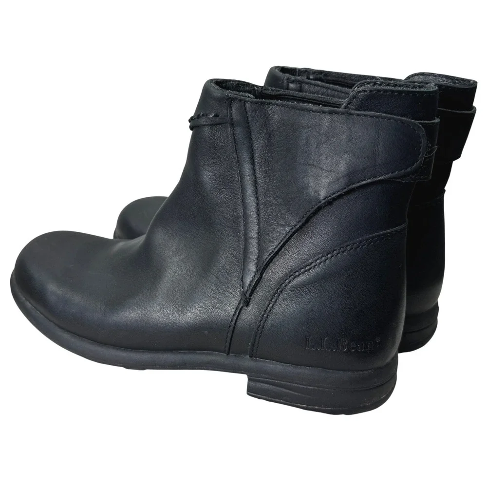 L.L. Bean‎ Ankle Boots Womens 7 Black Leather Side Zip Low Heel 0BPG504 Classic